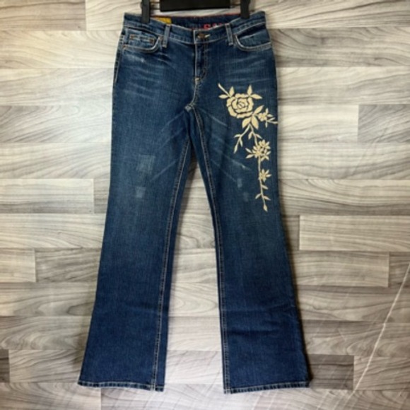 Bartack Womens Sammy Boot Cut Jeans Blue Whiskered Embroidered Floral Denim 29 - Picture 1 of 12